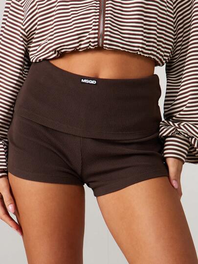 MISSGUIDED 여름 축제 라운지웨어 컴포트 반바지를 위한 하이라이즈 골지 니트 핫팬츠