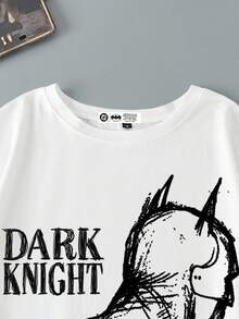 BATMAN X SHEIN Men's Casual Letter & Figure Graphic Round Neck Short Sleeve T-Shirt, Summer - White - View 6