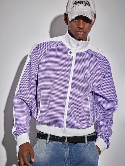 Street Life Men's Casual Plaid Patchwork Zip-Up Jacket, Autumn