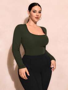 SHEIN SXY Plus Size Solid Color Casual Long Sleeve Bodysuit, Autumn