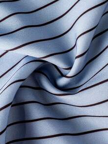 SHEIN 蓝色底黑色条纹印花翻领开襟轻薄睡衣长袖长裤男士睡衣套装，秋冬季，秋季服装 - 藍色 - 查看 7