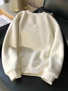 INAWLY 女士新款加绒加厚圆领长袖套头毛衣，心形刺绣，冬季服装 - 杏色 - 查看 2