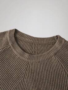 OFFICEAU Men's Old Money Oversized Crew Neck Khaki Sweater, Fall Winter - Khaki - View 3