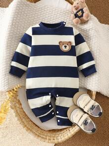 SHEIN 1pc Baby Boys' Colorblock Crew Neck Long Sleeve Jumpsuit, A Comfortable And Casual Jumpsuit Suitable For Baby Boys To Wear In Autumn, Spring And Winter. This Jumpsuit Is Not Only Suitable For Outdoor Play, But Also For Wearing At Home. This Versatile And Durable Jumpsuit Is Suitable For Various Occasions In Baby Boys' Daily Life, Keeping Them Fashionable And Comfortable In Autumn, Spring And Winter. - Multicolor - View 4