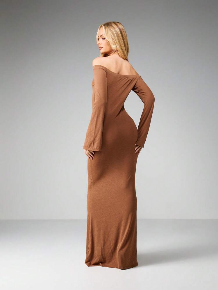 MISSGUIDED Off Shoulder Bell Sleeve Maxi Dress Long Sleeve Bodycon Evening Fall Winter Formal Dress