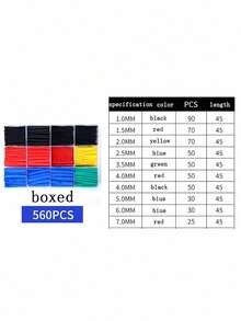 127/140/164/280/328/530/560/800件装 黑红双色2:1热缩管套装，适用于各种管道、电缆网、线缆管理和绝缘保护 - 彩色 - 查看 19
