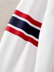 SHEIN Casuvi Kid Boys 2-Piece Set, Polo Collar Long Sleeve Outfit, Sports Casual, Striped & Solid Color Print, Regular Thickness Pants, Suitable For Everyday Casual, Vacation, Back To School Wear, Fall - Navy Blue - View 3