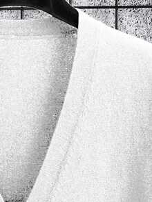Manfinity Homme Áo len cardigan dệt kim đơn hàng ngày tay dài màu trơn cỡ lớn dành cho nam, mùa thu/đông - trắng - Xem 4