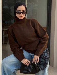 DAZY 1pc Women's Business Casual Pullover Turtleneck Sweater,Fall Women Clothes - Mocha Brown - View 2