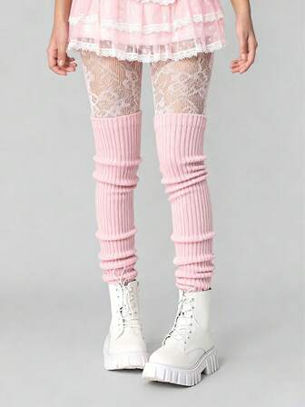 J-Fashion 1 paio di calze di alta qualità in pizzo francese vintage con motivo a rose per donna, 1 paio di scaldamuscoli rosa sopra il ginocchio, set versatile di calze e calzini adatto per tutte le stagioni