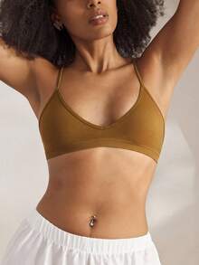 Ocili 无缝无钢圈文胸，舒适休闲针织弹力女士文胸，时尚秋季轻松舒适 - 棕色 - 查看 4