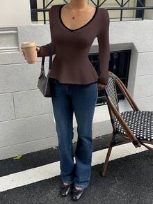 Sunnyshic 性感修身时尚女式V领长袖毛衣 - 彩色 - 查看 6