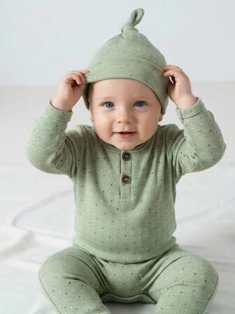 2pcs Baby Casual Long Sleeve Romper And Pants Pajama Set