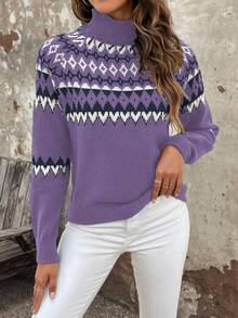 EMERY ROSE 女士休闲立领毛衣（随机菱格纹图案），秋冬款 - 彩色 - 查看 6