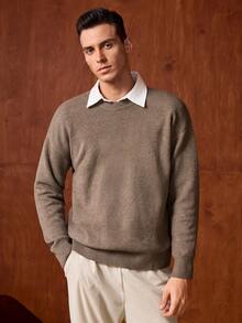 男士简约休闲宽松复古保暖毛衣，适合秋冬季节穿着，复古风格 - 棕色 - 查看 5