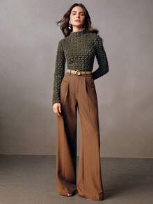 Anewsta Elegant Flocked Lace Turtleneck Undershirt, High-Quality Women's Autumn/Winter Base Layer Top - Army Green - View 5