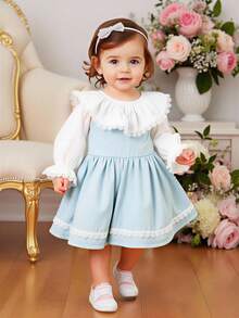 SHEIN 2 Stücke Baby Mädchen Mode Besticktes Süßes Mädchen Langarm Hemd & Jeans Kleid Set