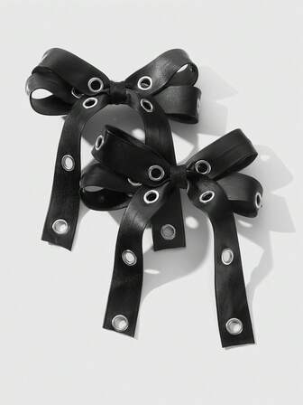 Grunge Punk 2pcs Y2K Style Vintage Elegant Punk Gothic Black Leather Double Air Vent Bow Decor DIY Hair Clip Claw Hairpins,Suitable For Sisters, Friends Daily Wear Or Holiday Gift, Halloween