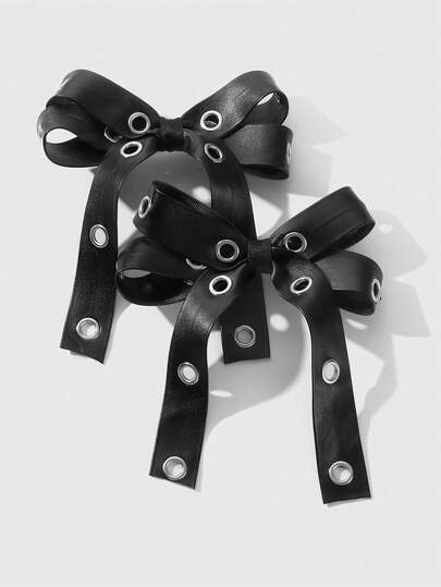 Grunge Punk 2pcs Y2K Style Vintage Elegant Punk Gothic Black Leather Double Air Vent Bow Decor DIY Hair Clip Claw Hairpins,Suitable For Sisters, Friends Daily Wear Or Holiday Gift, Halloween