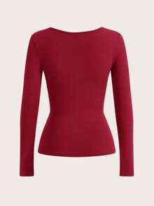 Tseoso 女士修身長袖t恤 - 酒紅色 - 查看 2