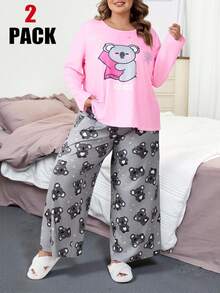 SHEIN CURVE+ Conjunto informal de dos piezas con estampado para mujer de talla grande - Multicolor - Ver 1