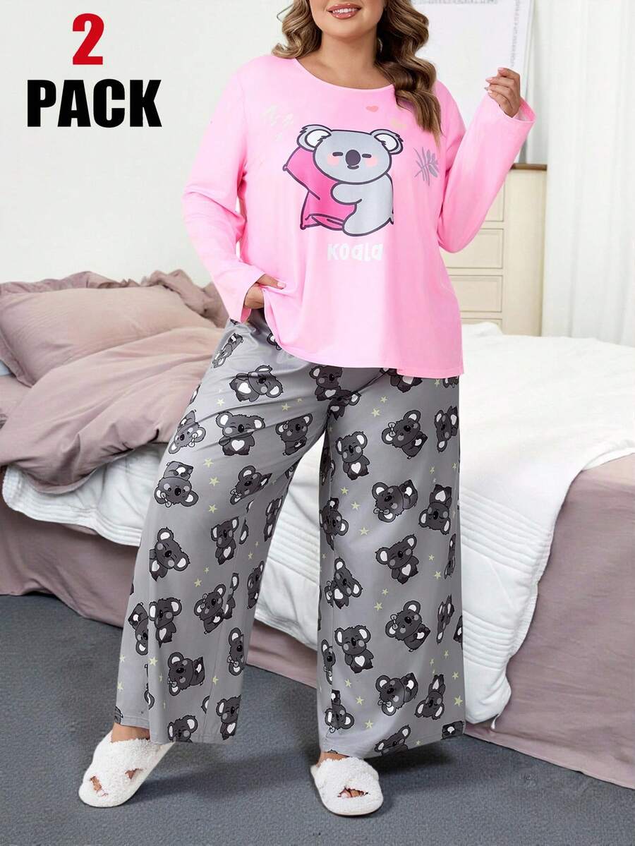 SHEIN CURVE+ Conjunto informal de dos piezas con estampado para mujer de talla grande - Multicolor - Ver 1