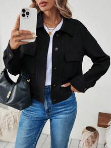 EMERY ROSE Women's Casual Versatile Suede Fleece Slim Fit Jacket, Autumn - Black - View 7