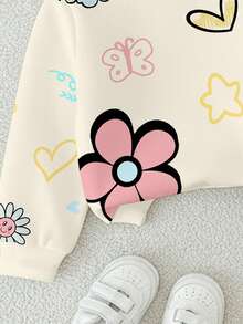 SHEIN مجموعة بنطلون وبلوزة كاجوال كلاسيكية جميلة بطبعات زهور ووحوش للأطفال البنات، بأكمام طويلة مريحة، مناسبة للخريف والشتاء، قطعتان - متعدد الألوان - مشاهدة 8