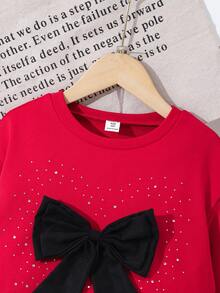 SHEIN Rok Kue Warna-warni dengan Hiasan Pita Rhinestone 3D untuk Remaja, Cocok untuk Pakaian Kasual dan Sehari-hari Siswi Sekolah - Burgundy - View 3