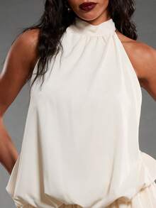 Normani Women's Fashionable Sexy Solid Color Backless Halter Mini Dress - Apricot - View 7