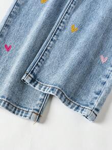 SHEIN ChillGRL 2pcs Girls Fleece Hoodie & Distressed Heart Print Denim Shorts Co-Ord Set,Cute Graphic Crew Neck Sweatshirt Outfit For Winter,School,Back-To-School - Multicolor - View 8