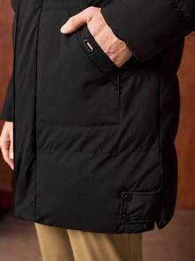 Officeau Abrigo con capucha acolchado, con bolsillos en ángulo y cordón, para otoño e invierno, estilo "Old Money" - Negro - Ver 5