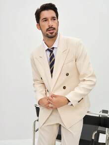 Manfinity CityGents Herren Einfarbiger Anzug mit Kragen, Langarm, Doppelreiher Jacke und Hose, Freizeitanzug Set