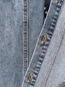 Slaydiva 女士水钻流苏装饰长袖不对称下摆单排扣牛仔外套 秋季女士假日 女士韩流抹胸上衣 感恩节女士圣诞节 - 淺色水洗藍 - 查看 7