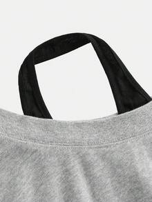 Girlism Tween Girls Asymmetrical Neck Grey 2 In 1 Sweatshirt In Fall/Winter - Dark Grey - View 2