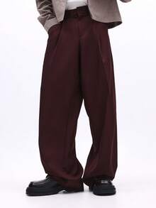 SUMWON Wide Leg Pleated Pants With High Waist Tailored Trousers For Fall Winter - Burgundy - View 1