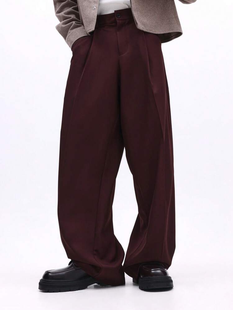 Pantalones plisados de pierna ancha con cintura alta