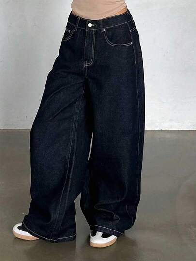 DAZY Women's Regular Mid-Waist Banana Pants Casual Jeans