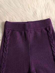 Elladie kids Conjunto de 2 peças para meninas: suéter de tricô felpudo e calça com babados na barra, ideal para outono/inverno. - Roxa - Ver 5