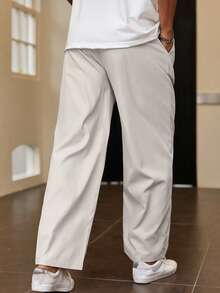 Claim Dot 男士纯色褶裥锥形休闲/工作裤 男士宽松直筒休闲裤 褶裥裤 男士日系裤 男士韩系裤 男士宽松阔腿裤 - 杏色 - 查看 2