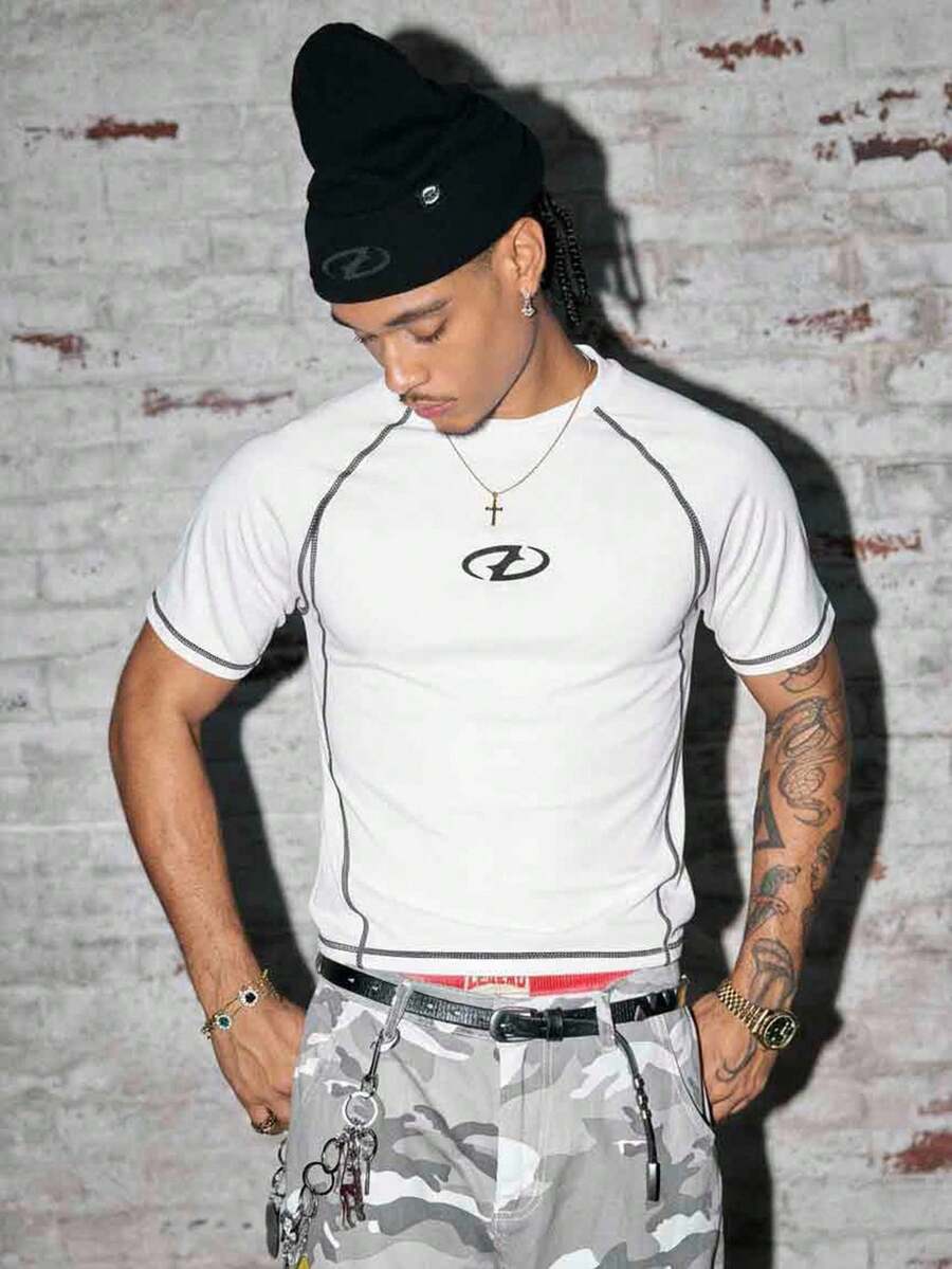 AXEPEAK 男士休闲撞色缝线短袖T恤，夏季