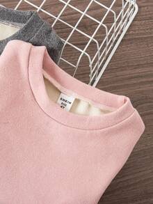 SHEIN 两件套女童舒适保暖可爱猫咪印花长袖睡衣套装，包含上衣和裤子，柔软保暖，适合秋冬季穿着。 - 粉色 - 查看 5