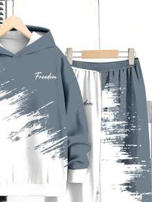 Set de 2 sudaderas con capucha de manga larga con efecto de salpicadura gráfica clásica y elegante para niño preadolescente, adecuado para otoño/invierno - Multicolor - Ver 6