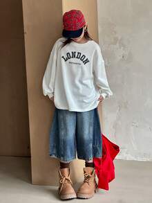 DAZY 少女圆领印花长袖针织卫衣，秋季款 - 白色 - 查看 3