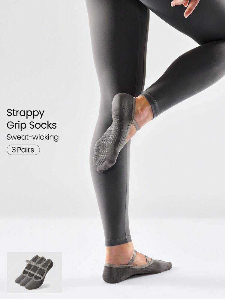 3 Pairs Yoga & Pilates Non-Slip Grip Socks With Seamless Toe Construction Yoga Daily