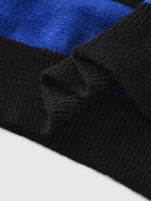 ROMWE MEN Men's Preppy Collared Numeric Knit Streetwear Sweater - Black - View 5