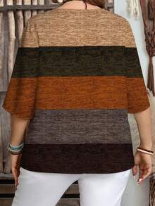 EMERY ROSE Plus Size Casual Contrast Striped Shirt, Suitable For Summer,Spring/Vacation - Multicolor - View 2