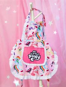 My Little Pony X SHEIN 1件可爱蕾丝印花围裙，防水防油材质，舒适柔软，厨房烘焙必备，男女皆宜，彩虹款，图案包括暮光闪闪/云宝黛西/碧琪/苹果嘉儿/柔柔/瑞瑞 - 粉色 - 查看 2