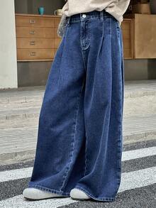 DAZY 少女褶皱阔腿宽松休闲百搭牛仔裤