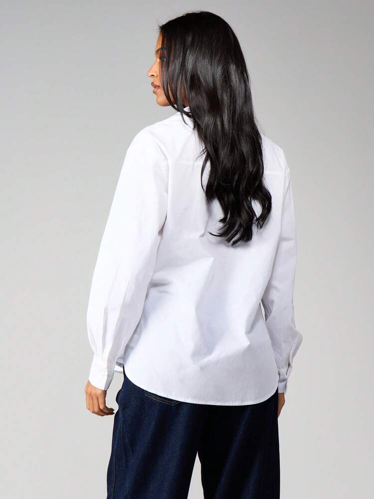 MISSGUIDED Blouse à manches longues avec ceinture, style chemise en popeline pour le bureau et le casual
